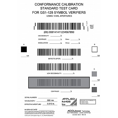 98-CAL041-01 Conformance Calibration Standard Test Card for Code 128 (4.7.1 Version)