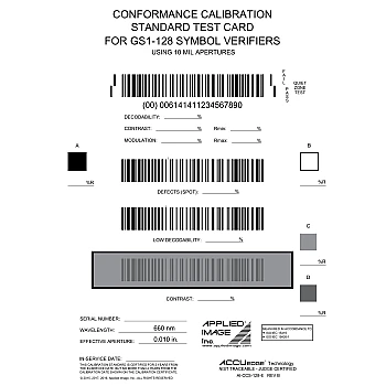 AI-CCS-128-E Rev B Conformance Calibration Standard Test Card for GS1-128 Symbol Verifiers
