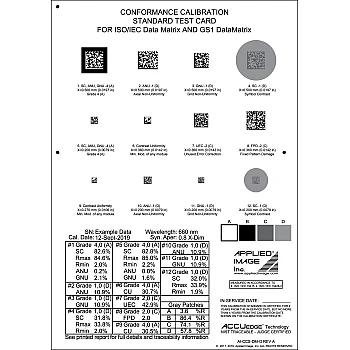 AI-CCS-DM-G Rev A Calibration Standard Test Card for ISO/IEC Data Matrix and GS1 DataMatrix Symbol Verifiers