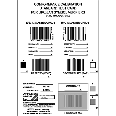 AI-CCS-UPC/EAN-E Rev S Conformance Calibration Standard Test Card for UPC/EAN Symbol Verifiers  